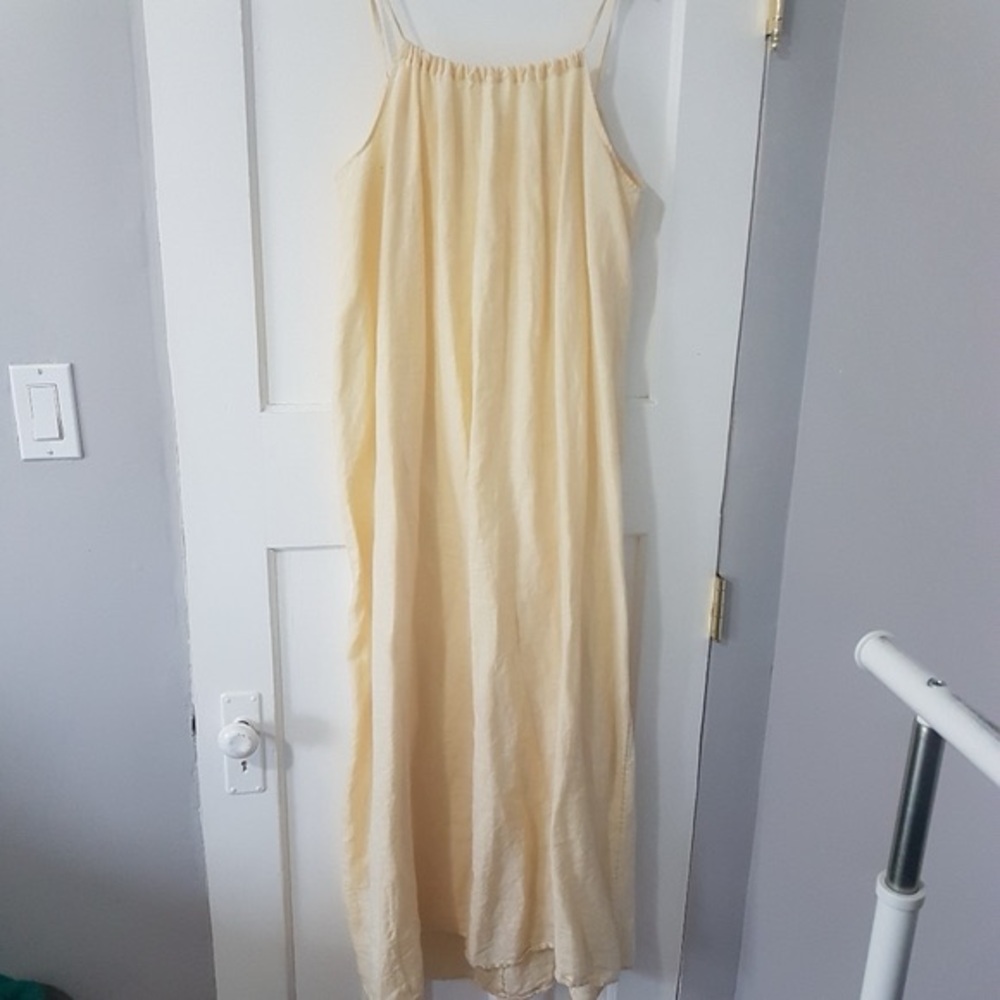 Beacan Cove Boho Flowy Linen Sleeveless Maxi Dress Butter Yellow Sz S NWT